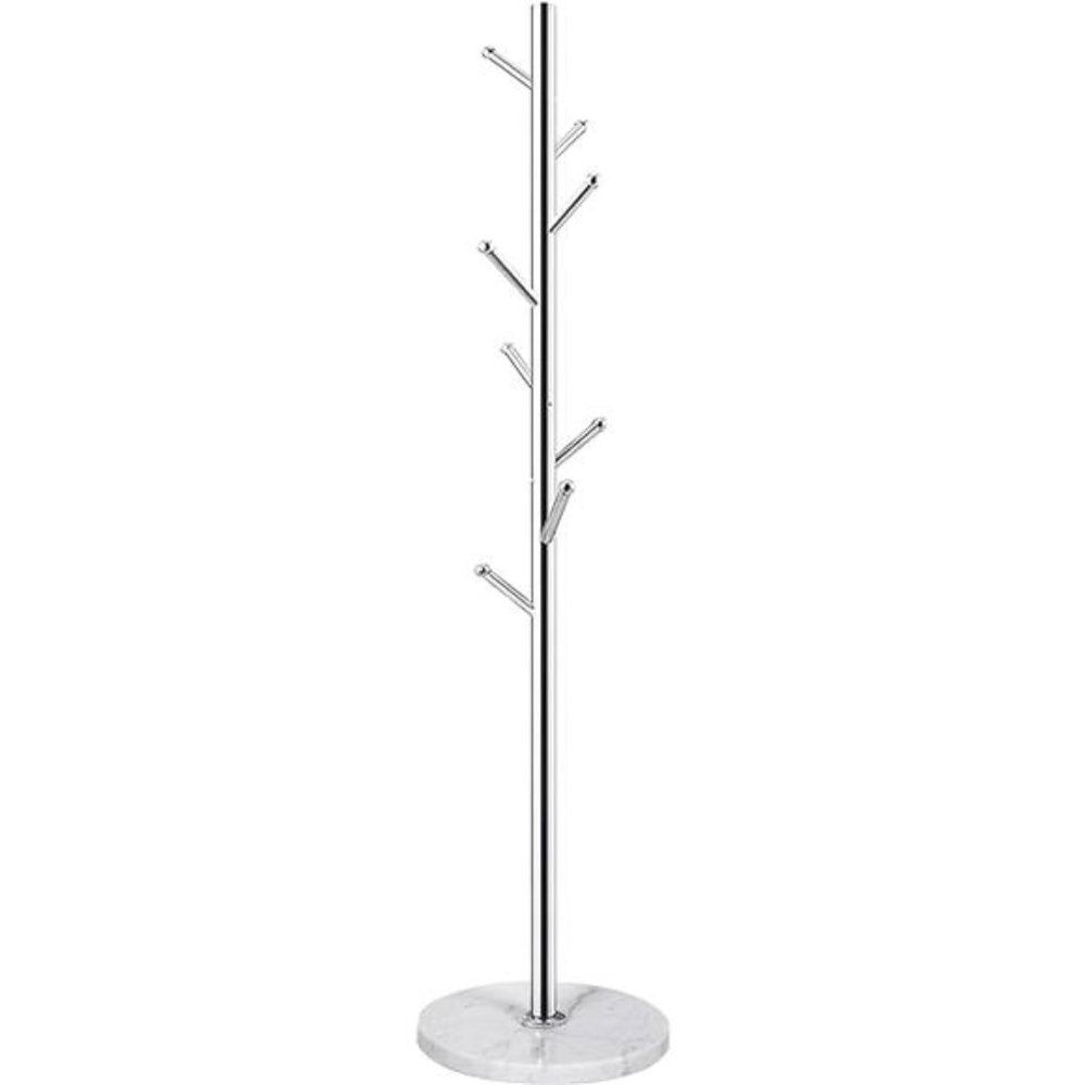 Silvery Coat Rack, Free-standing Coat Rack Tree with 8 Hooks, Marble Base